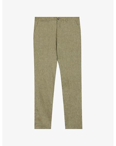Ted Baker Majo Slim-fit Straight-leg Mid-rise Linen-blend Trousers - Green