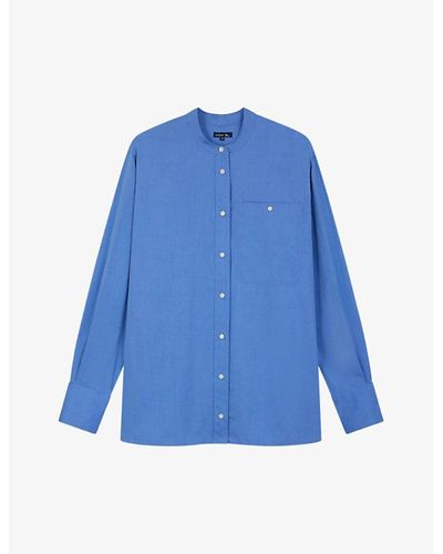 Soeur Vannes Stand-collar Buttoned-cuff Cotton Shirt - Blue
