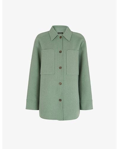 Whistles Long-sleeve Spread-collar Wool-blend Overshirt - Green