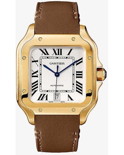 Cartier Crwgsa0042 Santos Large Model 18ct Yellow-gold And Leather Watch - White