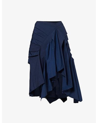 Dries Van Noten Gathered Asymmetric-hem Woven Midi Skirt - Blue