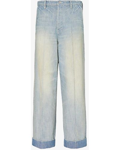 KENZO Brand-patch Faded-wash Straight-leg Jeans - Blue