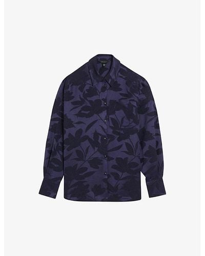 Ted Baker Vy Bormida Floral-print Satin Shirt - Blue