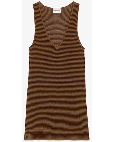 Claudie Pierlot Stripe-weave Scoop-neck Knitted Vest Top - Brown