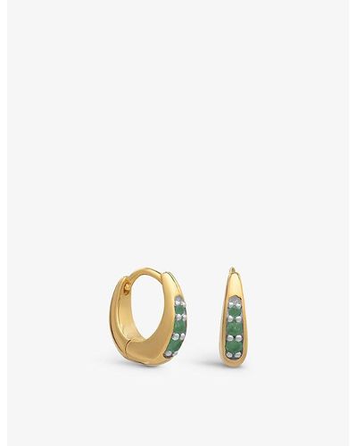Rachel Jackson Birthstone May 22ct Yellow-gold Plated Sterling Silver And Emerald huggie Earrings - Metallic