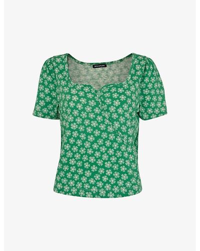 Whistles Daisy Check Floral-print Cotton T-shirt - Green