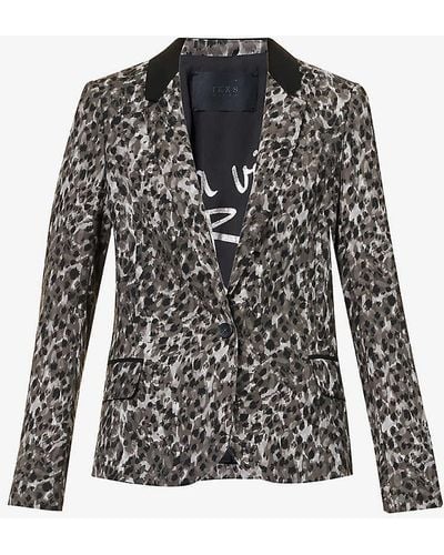 IKKS Leopard-print Single-breasted Woven Blazer - Black