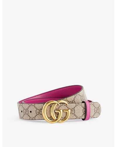 GUCCI: leather belt with double G - Pink  Gucci belt 4327071OY0G online at