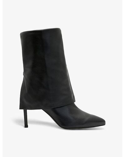 AllSaints Odyssey Fold-top Heeled Leather Knee-high Boots - Black