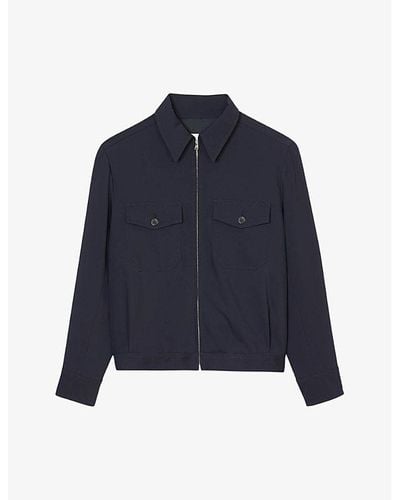 Sandro Patch-pocket Relaxed-fit Woven Jacket - Blue