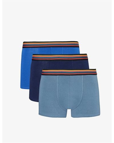 Paul Smith Logo-waistband Pack Of Three Stretch-organic-cotton Trunk - Blue