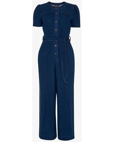 Whistles Alana Belted Denim Cotton Jumpsuit - Blue