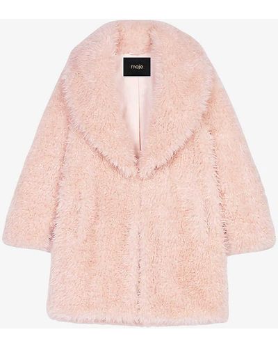 Maje Wide-collar Faux-fur Woven Coat - Pink