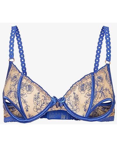 Lounge Underwear Emilia Floral-embroidered Stretch-lace Bra - Blue