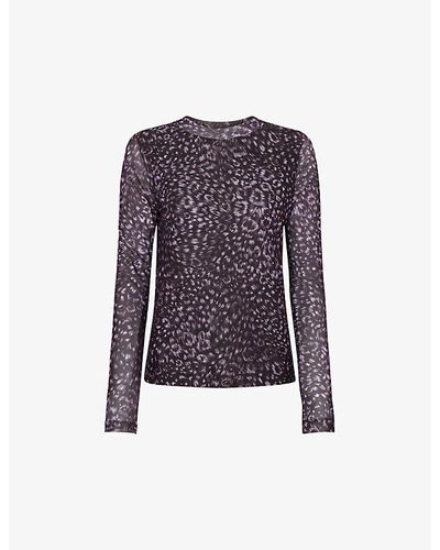 Whistles Leopard-print Long-sleeve Stretch Recycled-polyester Top - Purple