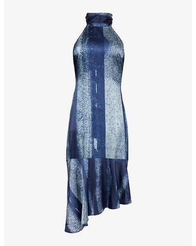 Miaou Karina Abstract-pattern Stretch-satin Mini Dress - Blue