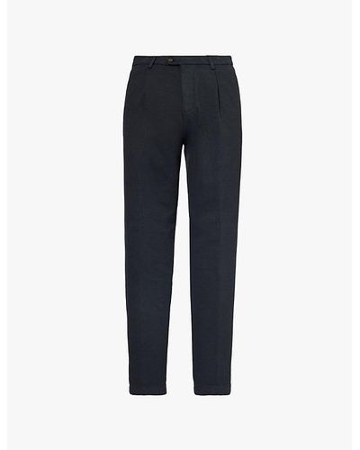 Eleventy Pleated Stretch-cotton Trousers - Blue