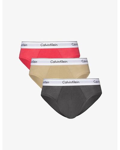 Calvin Klein Branded-waistband Pack Of Three Stretch-cotton Brief - Pink