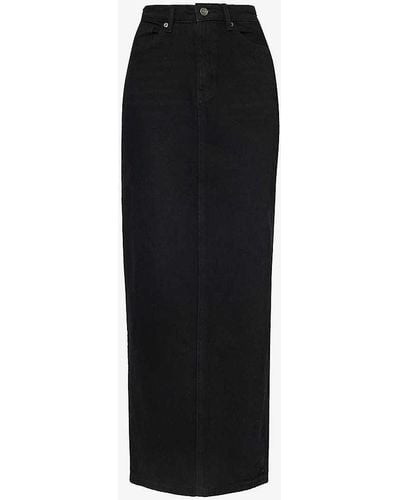 Reformation Daria Split-hem Organic-cotton Denim Maxi Skirt - Black