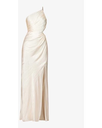 Shona Joy La Lune Asymmetric Satin Maxi Dress - Natural