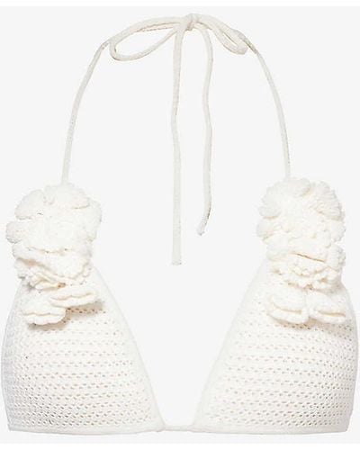 Self-Portrait Floral-detail Triangle-cup Crochet Bikini Top - White