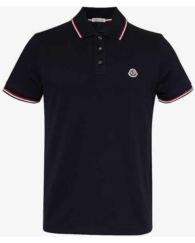 Moncler Vy Brand-patch Split-hem Cotton-piqué Polo Shirt Xx - Blue