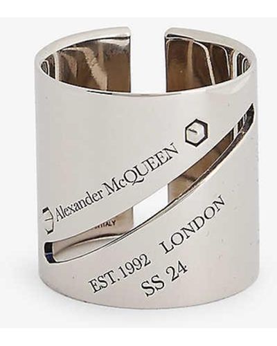 Alexander McQueen Identity Tag Brass Ring - White