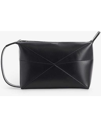 Loewe Puzzle Fold Panelled Leather Wash Bag - Black