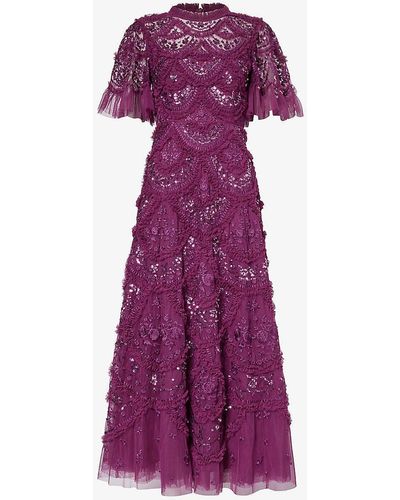 Needle & Thread Carmen Ruffle-trim Recycled Polyester Maxi Dress - Purple