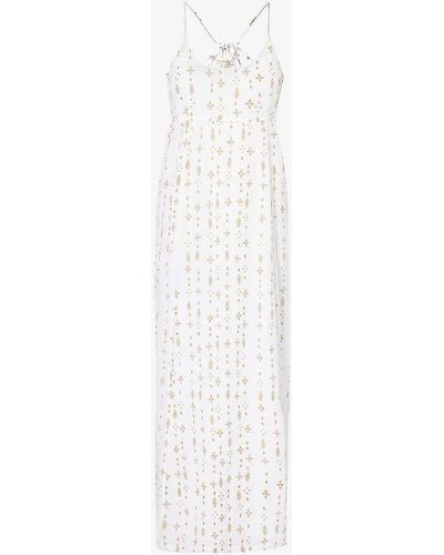 Aspiga Lenu Metallic-print Cotton Maxi Dress - White