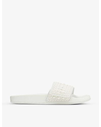 Jimmy Choo Fitz Pearl-embellished Canvas And Leather Slides - White