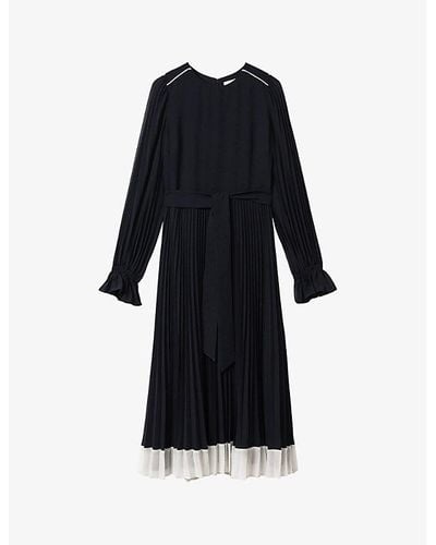 Reiss Vy/cream Priya Pleated Woven Midi Dress - Black