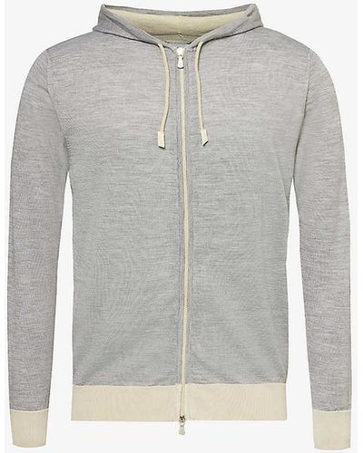Eleventy Relaxed-fit Contrast-trim Wool And Silk-blend Knit Hoody Xx - Grey