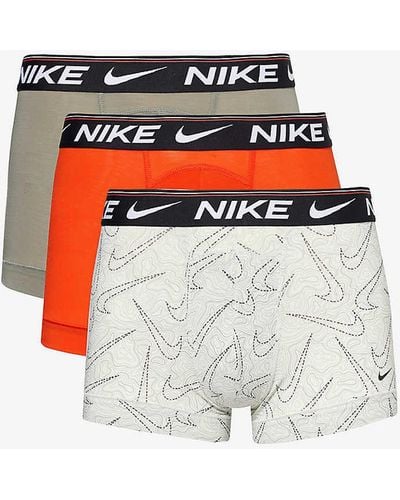 Nike Logo-waistband Pack Of Three Stretch-recycled Polyester Trunks - White