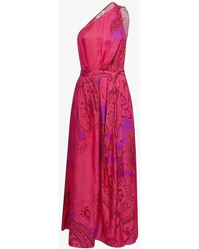 Reiss Mila Paisley-print One-shoulder Woven Midi Dress - Pink