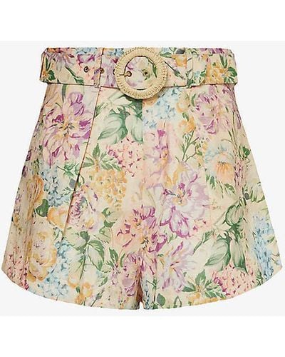 Zimmermann Halliday Floral-print Linen Shorts - White