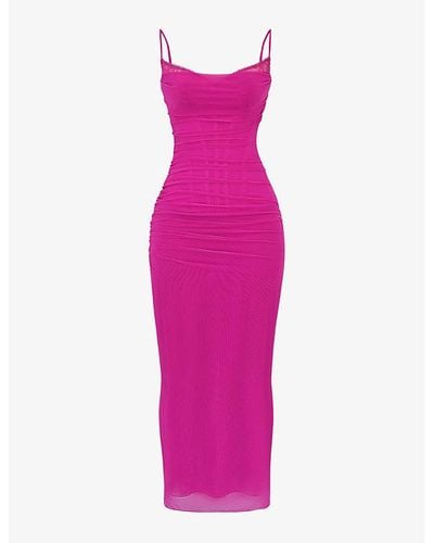 House Of Cb Nalini Lace-trim Corseted Stretch-woven Maxi Dres - Pink