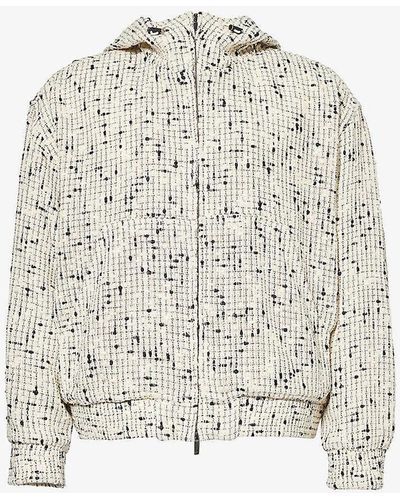 Emporio Armani Funnel-neck Bouclé-textured Linen And Cotton-blend Jacket - White