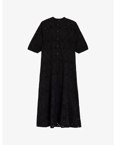 Ted Baker Nikaia Broderie-anglaise Relaxed-fit Cotton Midi Dress - Black