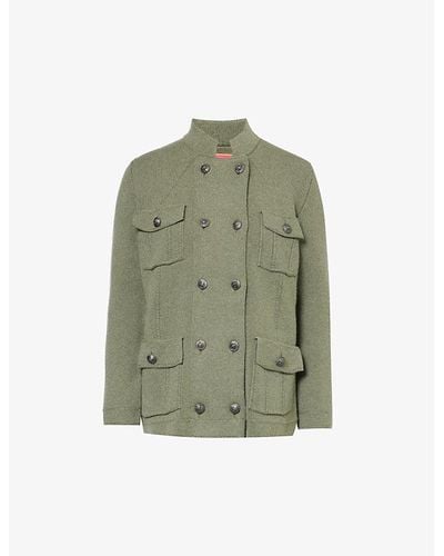 Barrie X Sofia Coppola Double-breasted Cashmere And Cotton-blend Jacket - Green