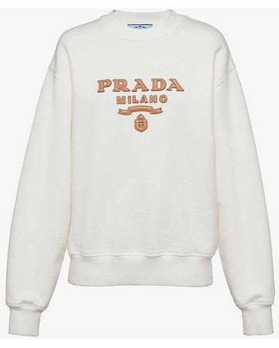 Prada Brand-appliqué Oversized-fit Cotton-jersey Sweatshirt - White