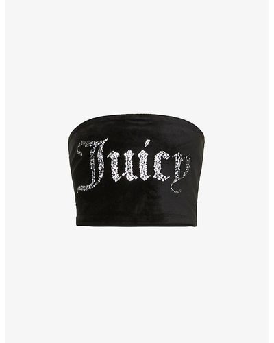 Juicy Couture Strapless Brand-embellished Velvet Top - Black