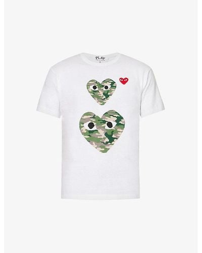 COMME DES GARÇONS PLAY Double Camo Heart Brand-print Regular-fit Cotton-jersey T-shirt - White