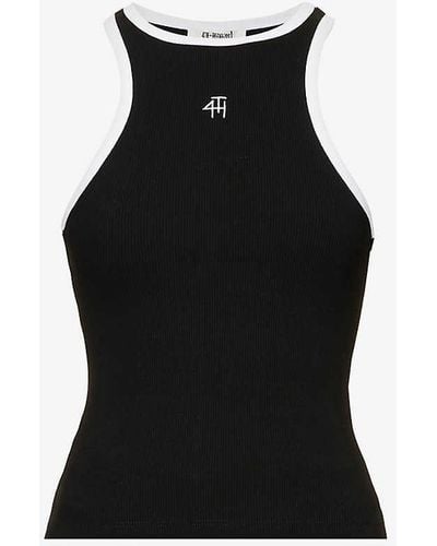 4th & Reckless Everyday Racer Logo-embroidered Stretch-cotton Vest Top - Black