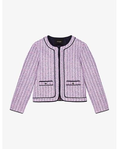 Maje Long-sleeve Tweed Boucle Jacket - Purple