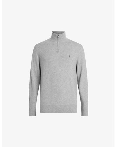 AllSaints Kilburn Zip-up Funnel-neck Wool-blend Sweater - Gray