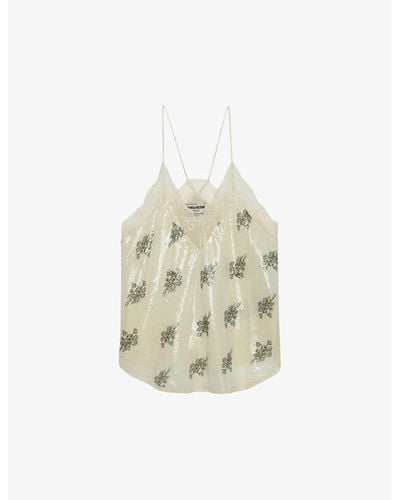 Zadig & Voltaire Christy Graphic-print Lace-embroidered Woven Top - White
