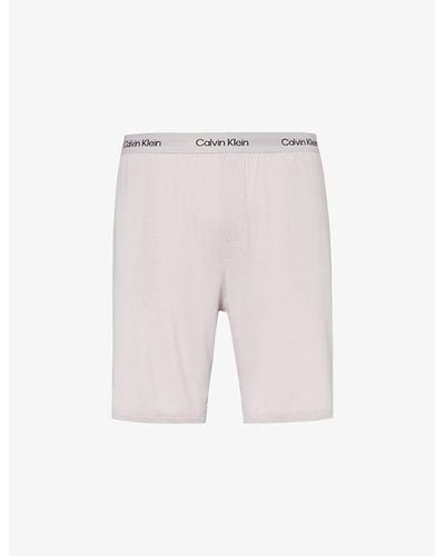 Calvin Klein Branded-waistband Straight-leg Stretch-recycled Modal Shorts - Multicolor