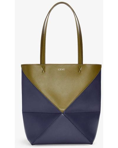 Loewe Puzzle Fold Medium Leather Tote Bag - Blue