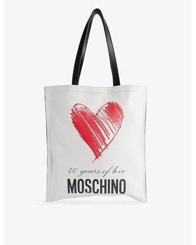 Moschino Graphic-pattern Leather Tote Bag - White
